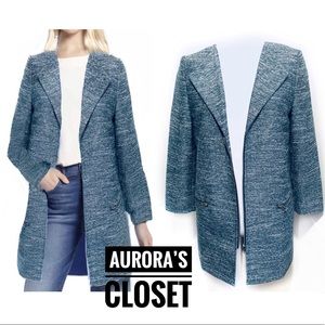 Halogen XXS P Blue Tweed Car Coat Mid Length Moto